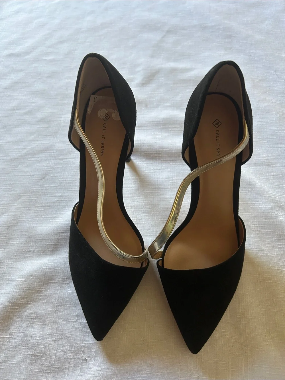 Call It Spring Black Pointed D'Orsay Heels with Gold Accent Strap